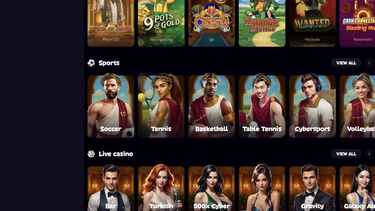 Aphrodite forside med inngang til casino og live casino