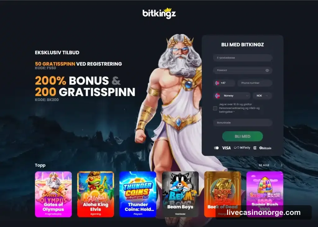 BitKingz Casino forside hos Live Casino Norge