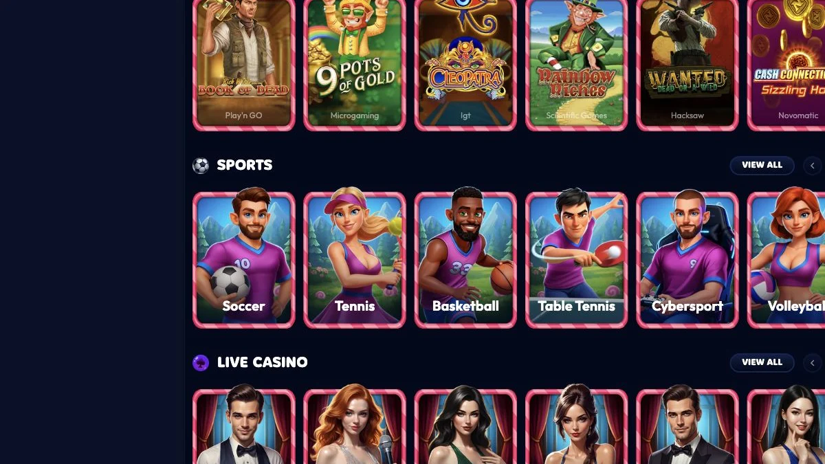 Gambiva forside med inngang til casino og live casino