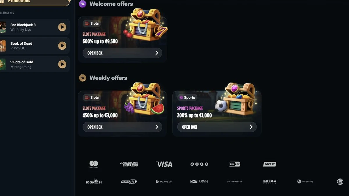 Kingdom Casino bonusoversikt med velkomstpakke