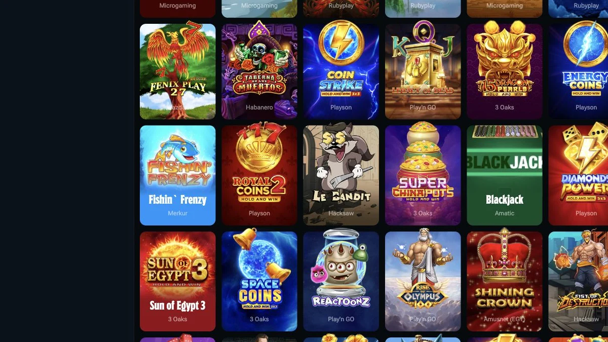 Kingdom Casino spillobby med live- og casinokategorier
