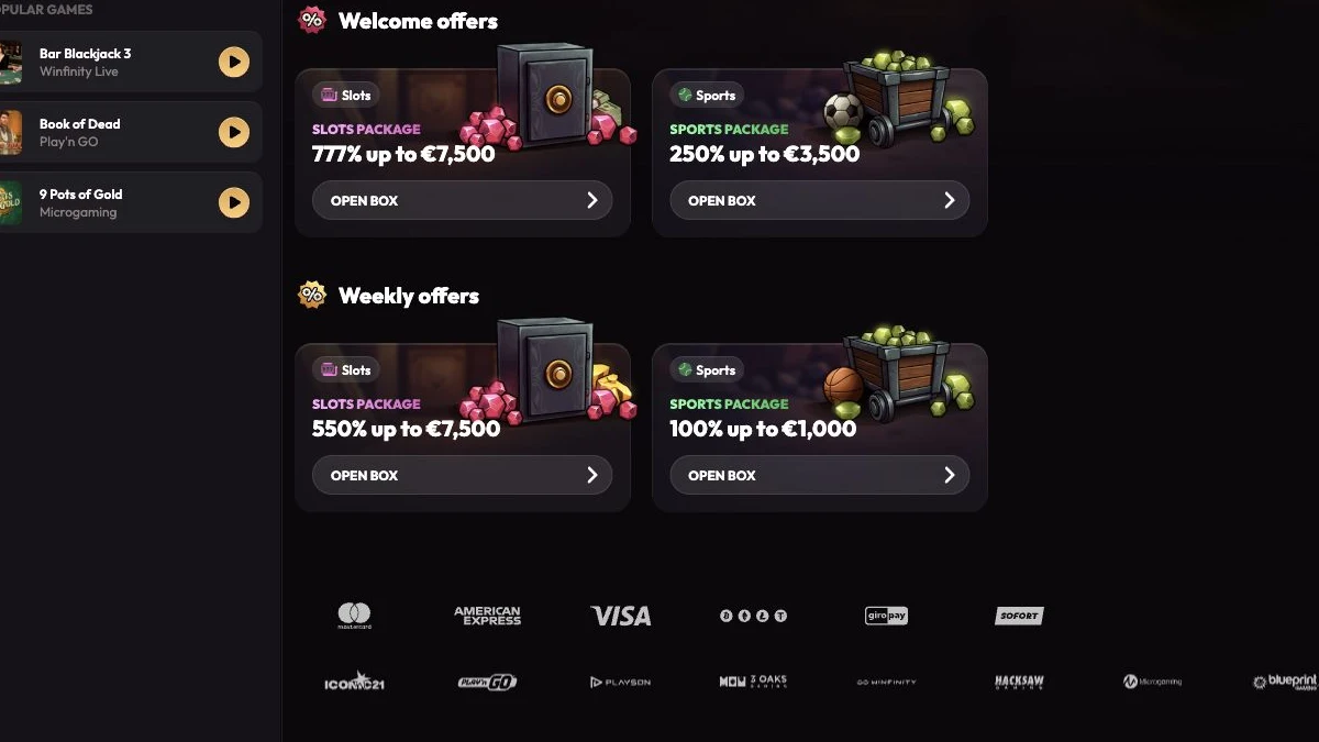 Mad Casino bonusoversikt med velkomstpakke