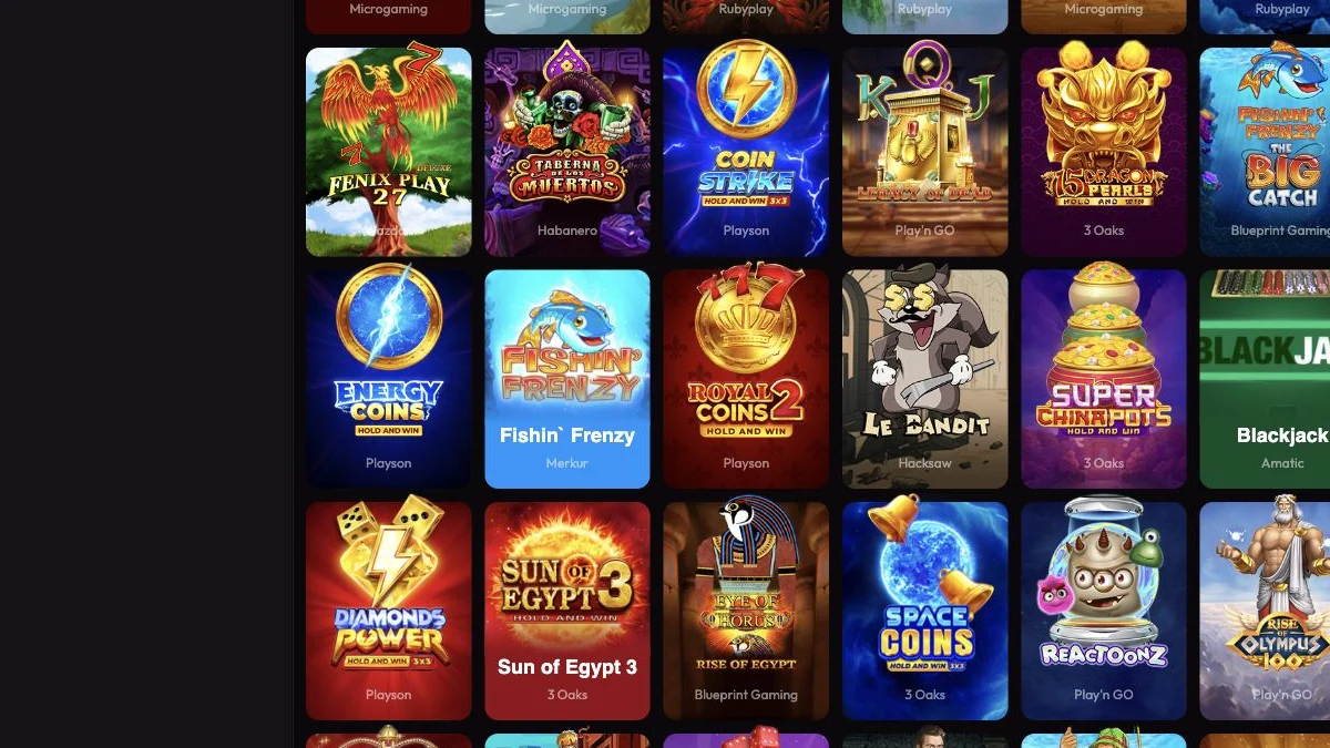 Mad Casino spillobby med live- og casinokategorier