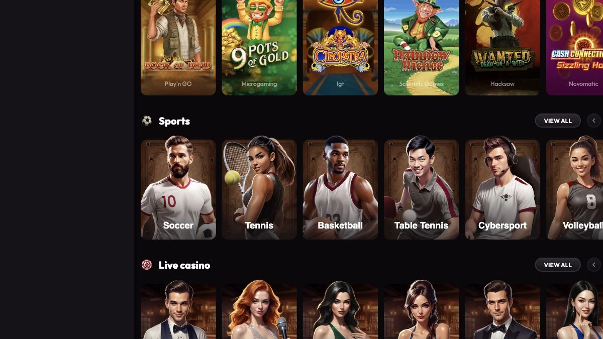 Mad Casino forside med inngang til casino og live casino