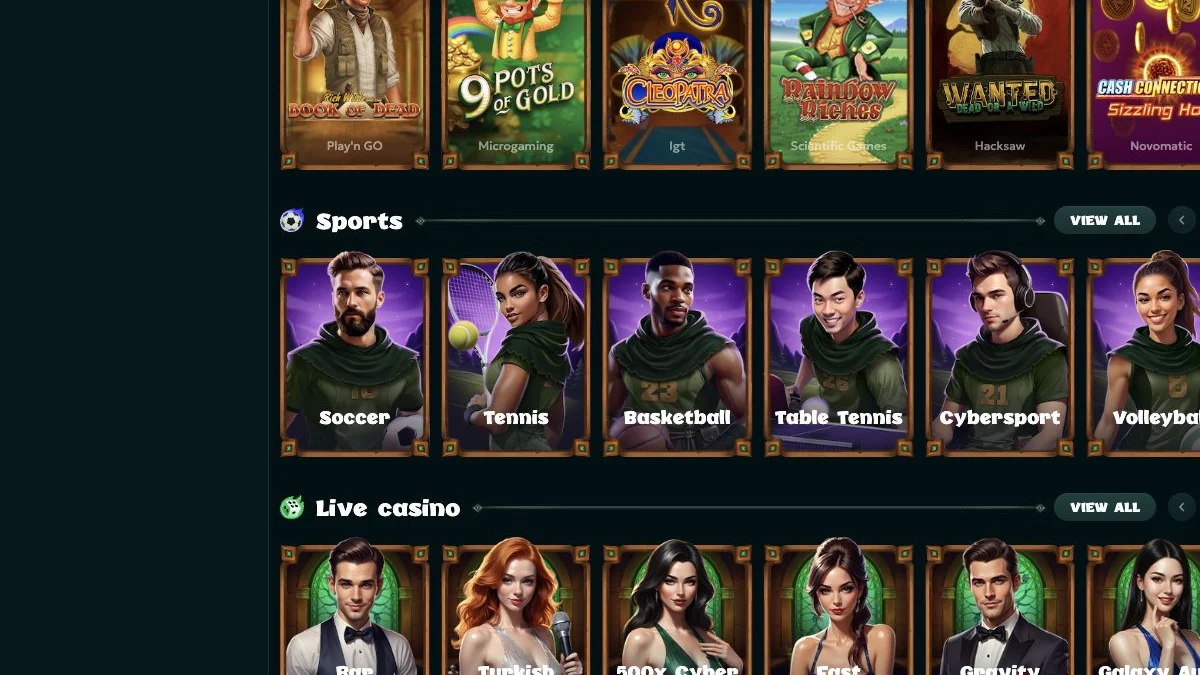Rivo forside med inngang til casino og live casino