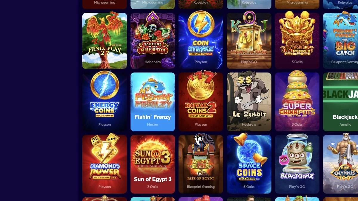 Slottio spillobby med live- og casinokategorier