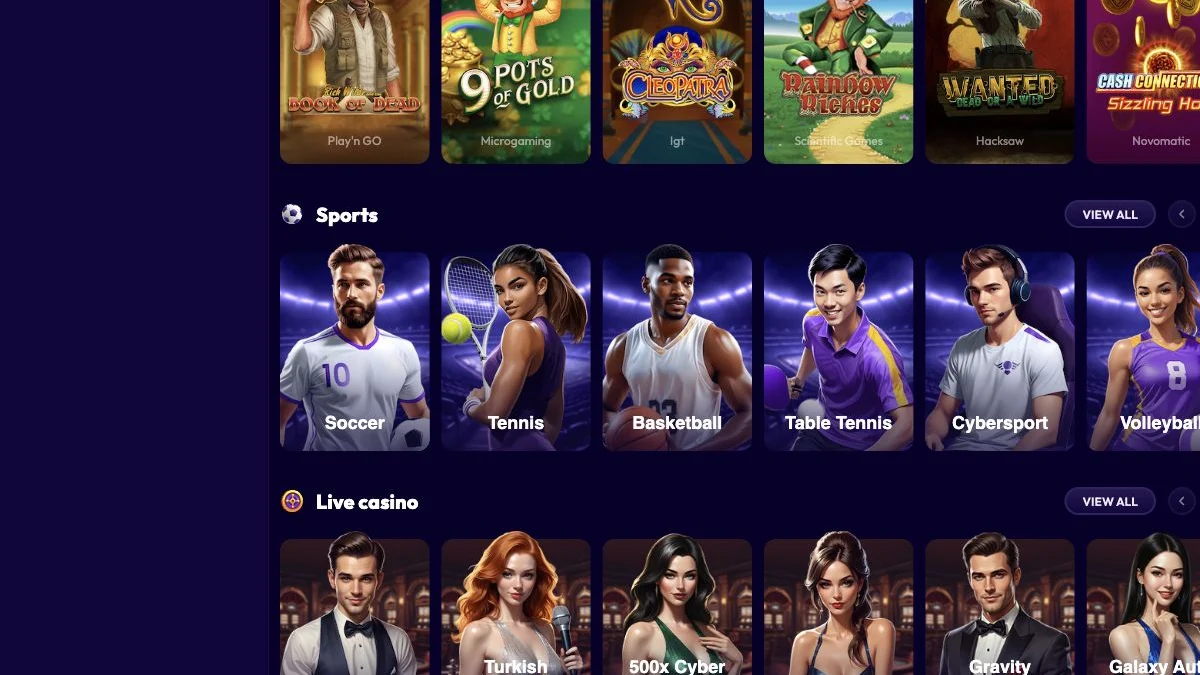 Slottio forside med inngang til casino og live casino