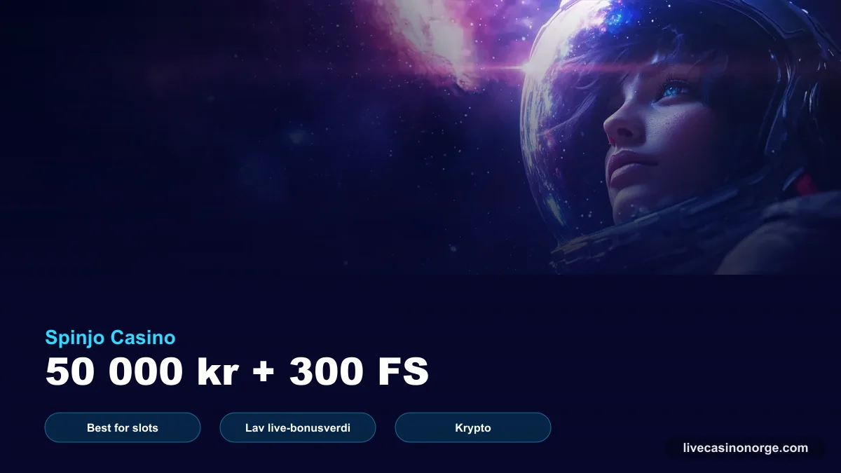 Spinjo forside med 50 000 kroner og 300 gratisspinn