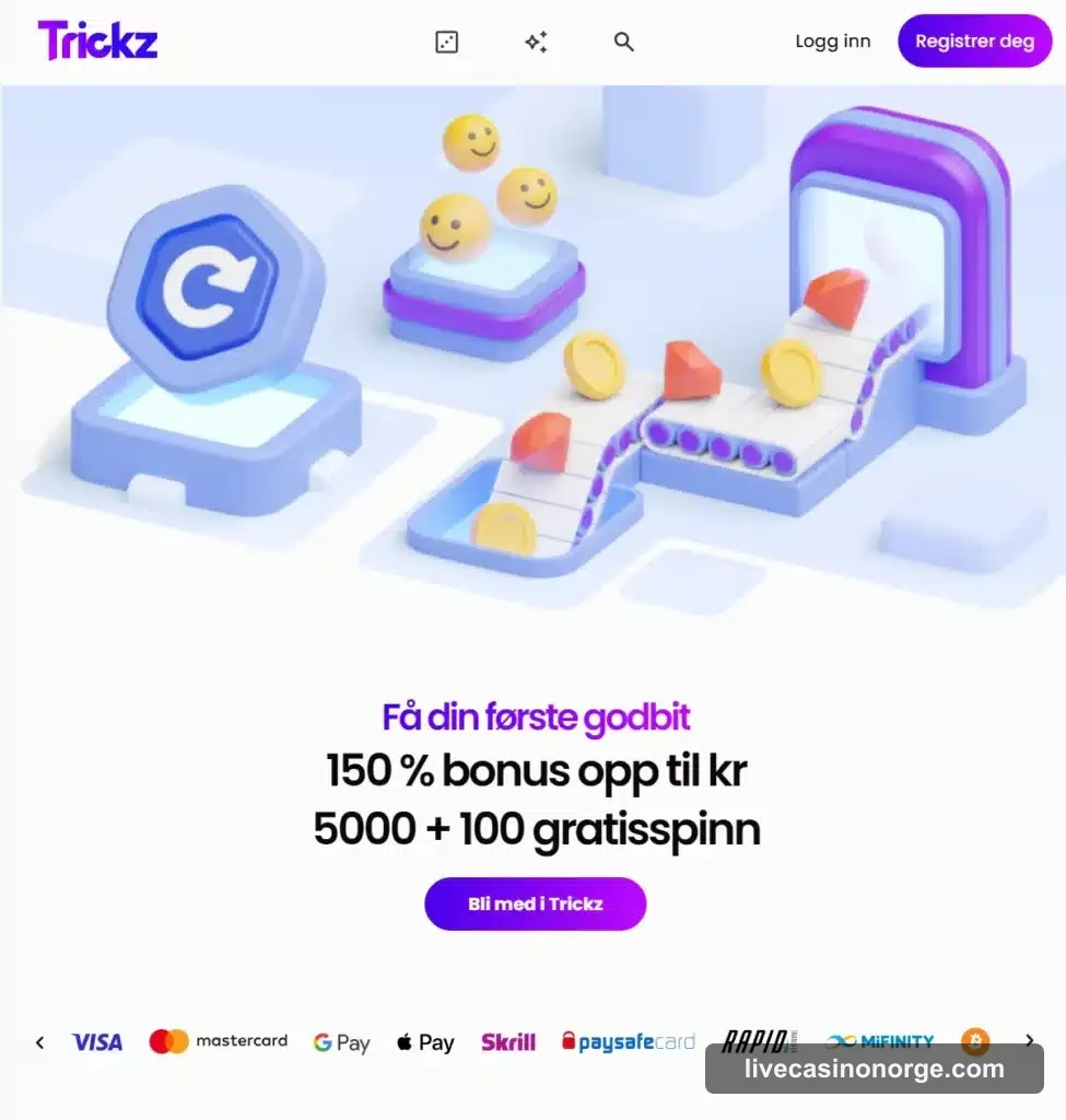 Trickz Casino forside hos Live Casino Norge