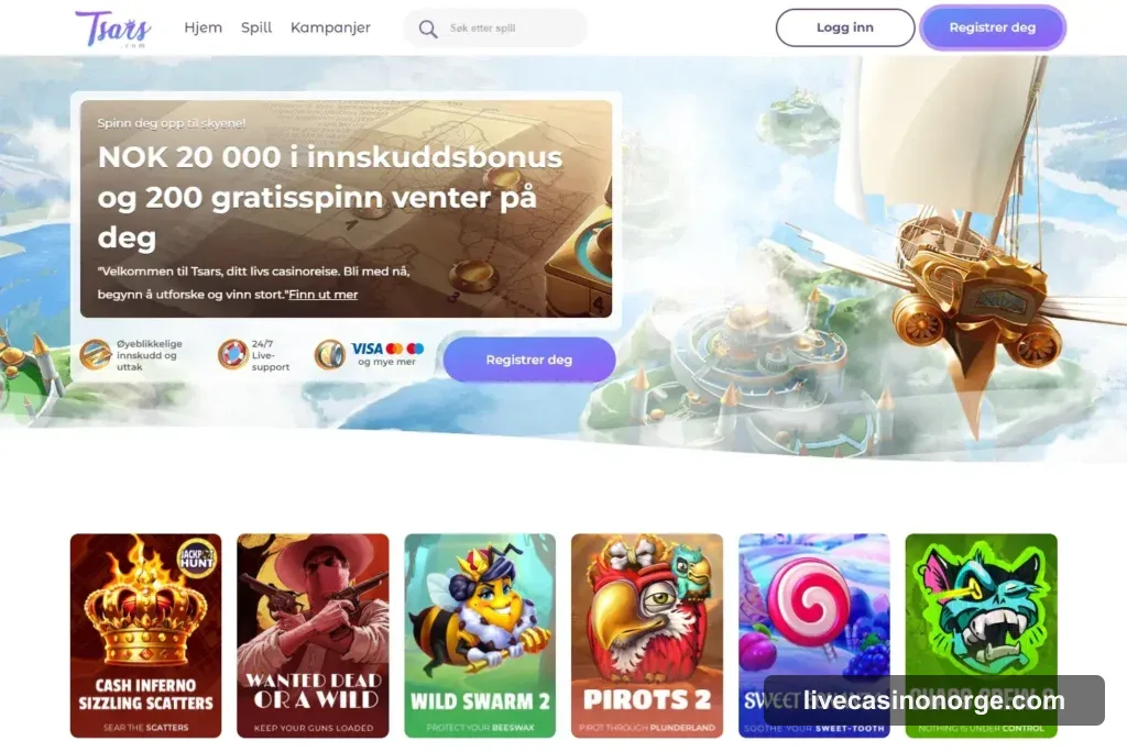 Tsars Casino forside hos Live Casino Norge