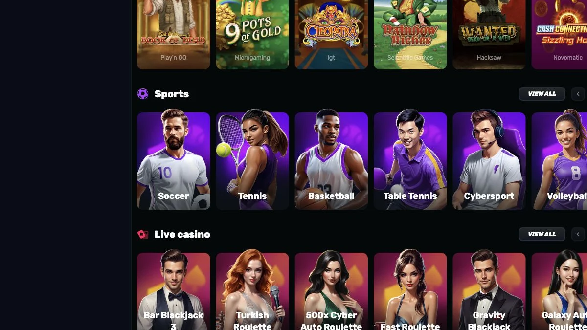 Wino forside med inngang til casino og live casino