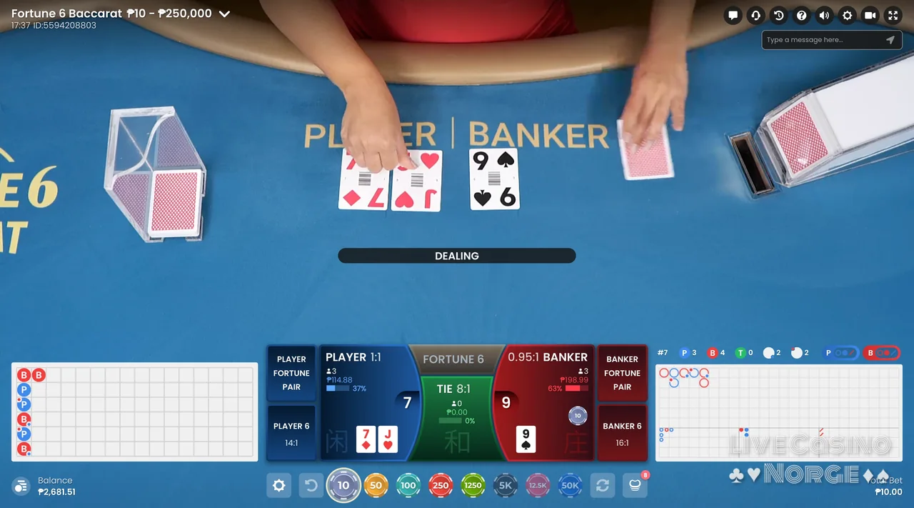 Fortune 6 Baccarat - Live dealer deler Fortune 6 Baccarat.