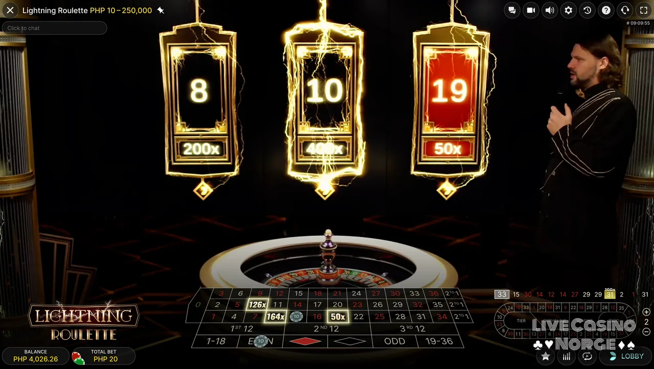 Lightning Roulette - Lightning-numre og multiplikatorer trekkes før resultatet.