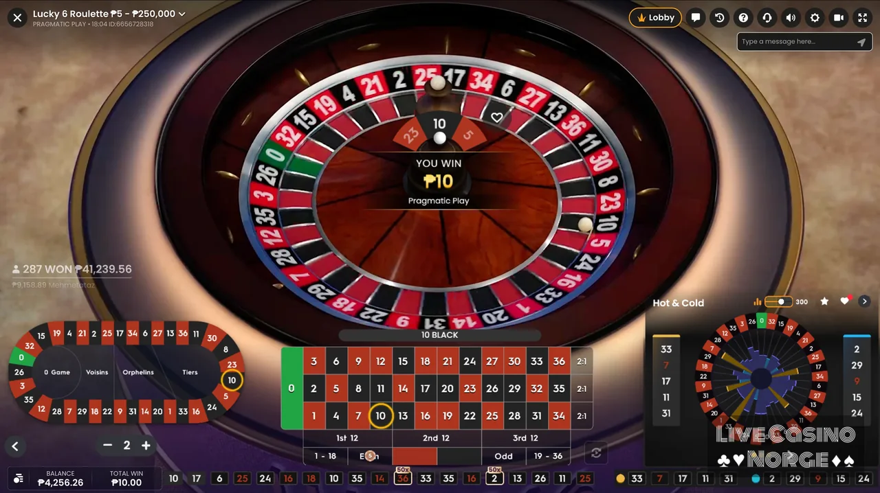 Lucky 6 Roulette - Resultat og multiplikatorutfall vises etter spinnet.