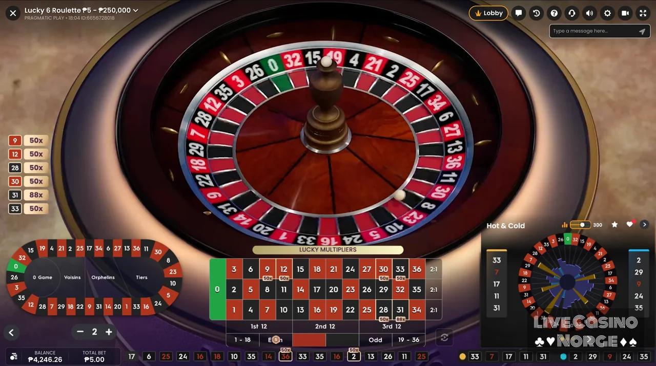 Lucky 6 Roulette - Lucky 6 Roulette spilles med live dealer og europeisk hjul.