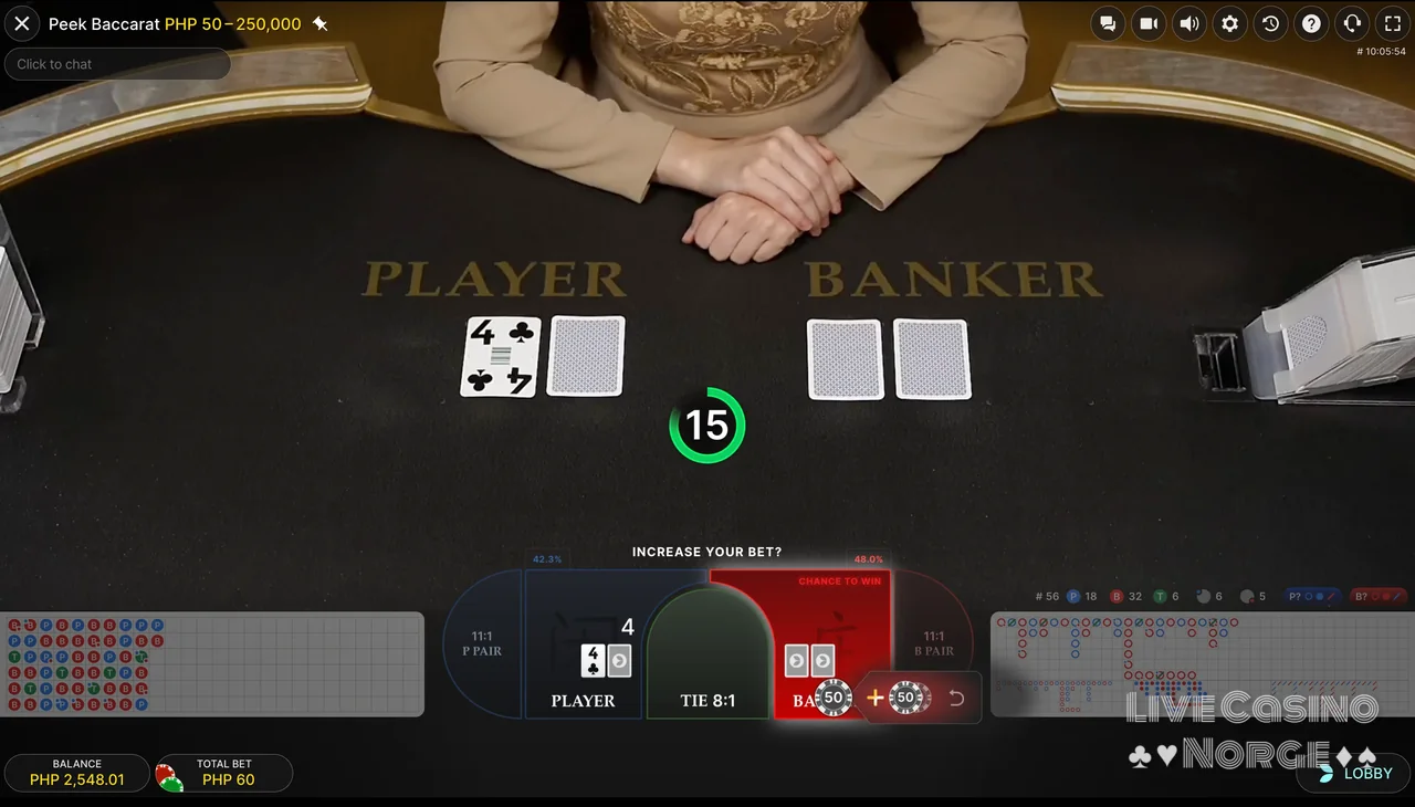 Peek Baccarat - Peek-funksjonen gir spillerne kontroll over kortavsløringen.