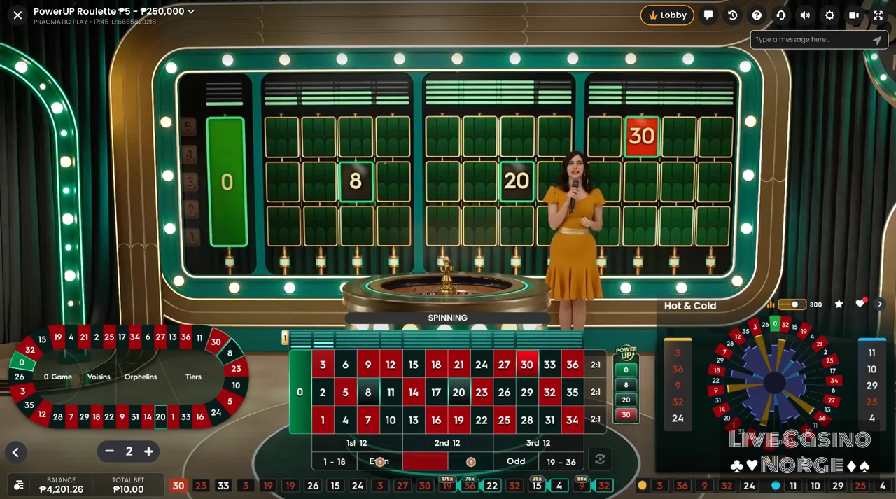 PowerUP Roulette - PowerUP-numre velges før spinnet avgjøres.