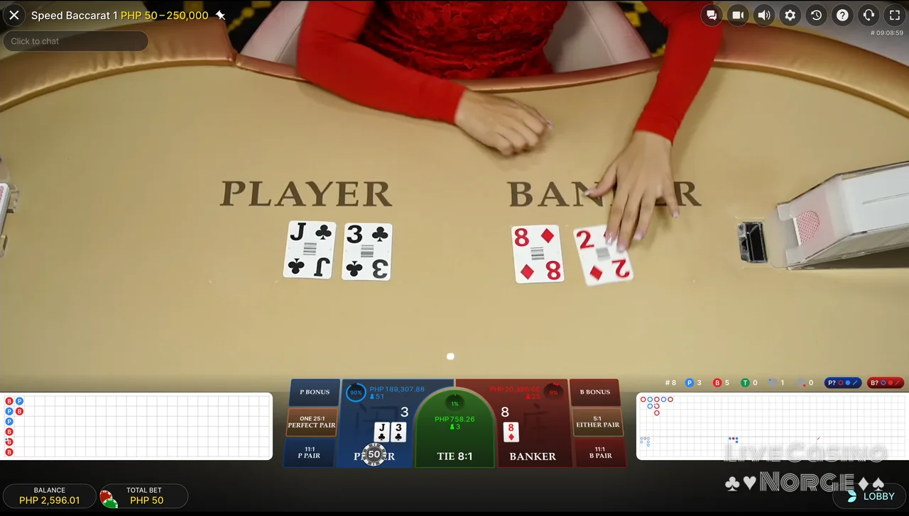 Speed Baccarat - Kortene deles raskt for kortere ventetid.