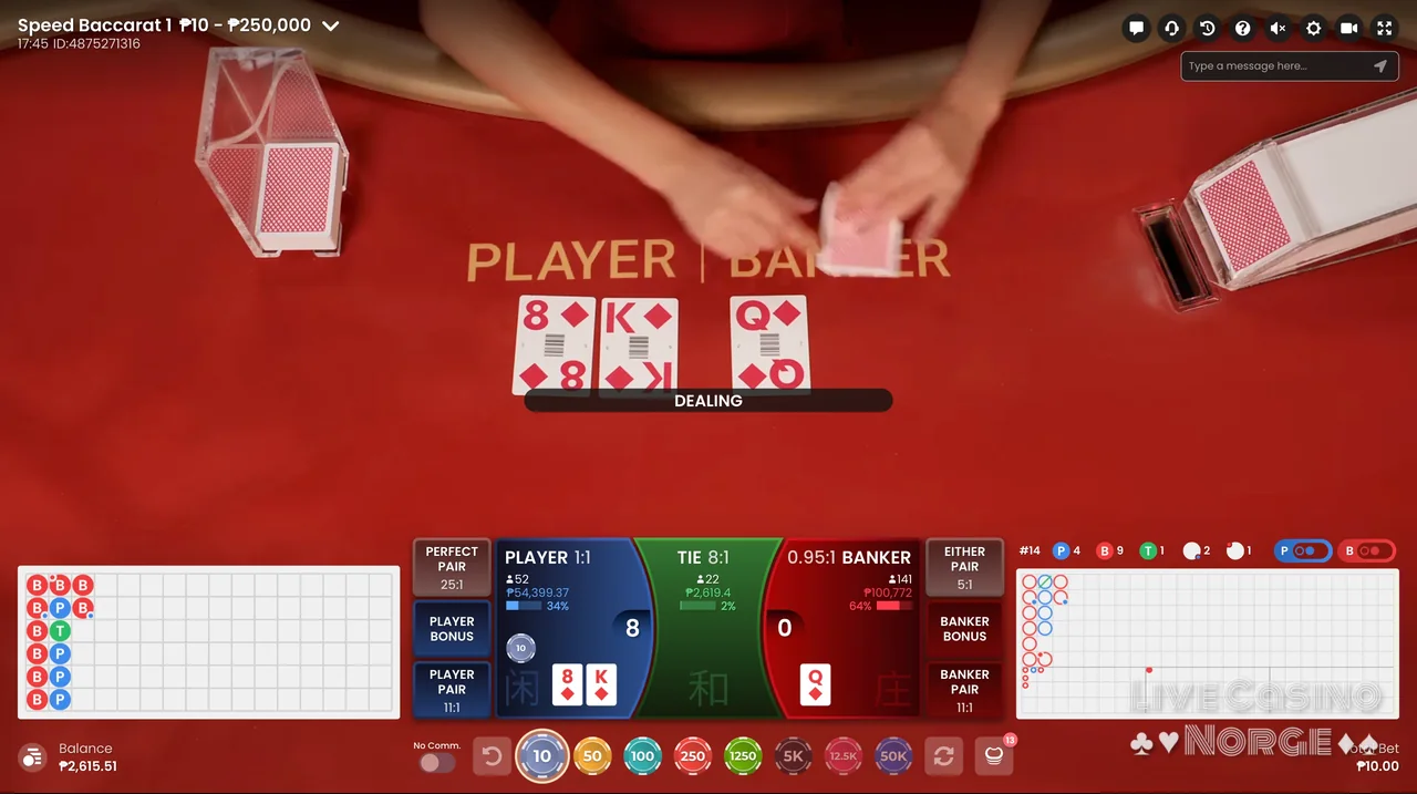 Speed Baccarat - Pragmatic Play Live leverer et raskt baccaratbord.