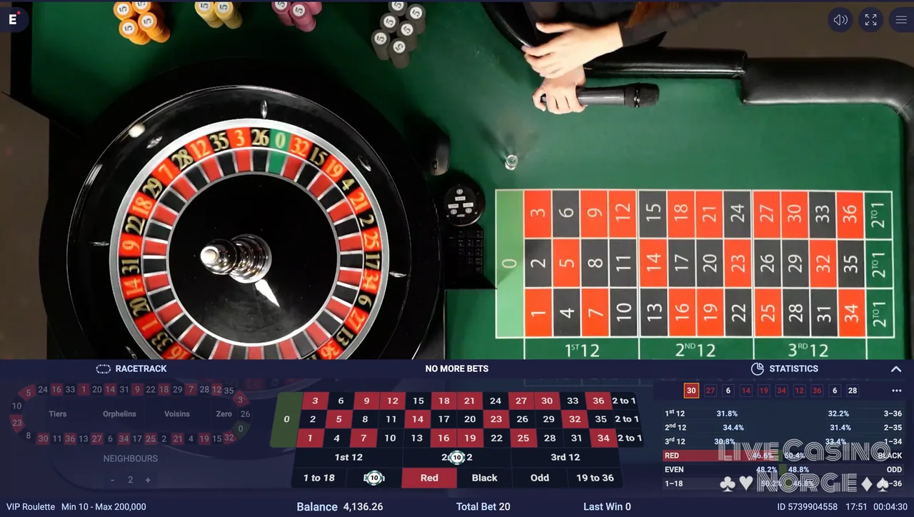 VIP Roulette fra Ezugi mens hjulet spinner