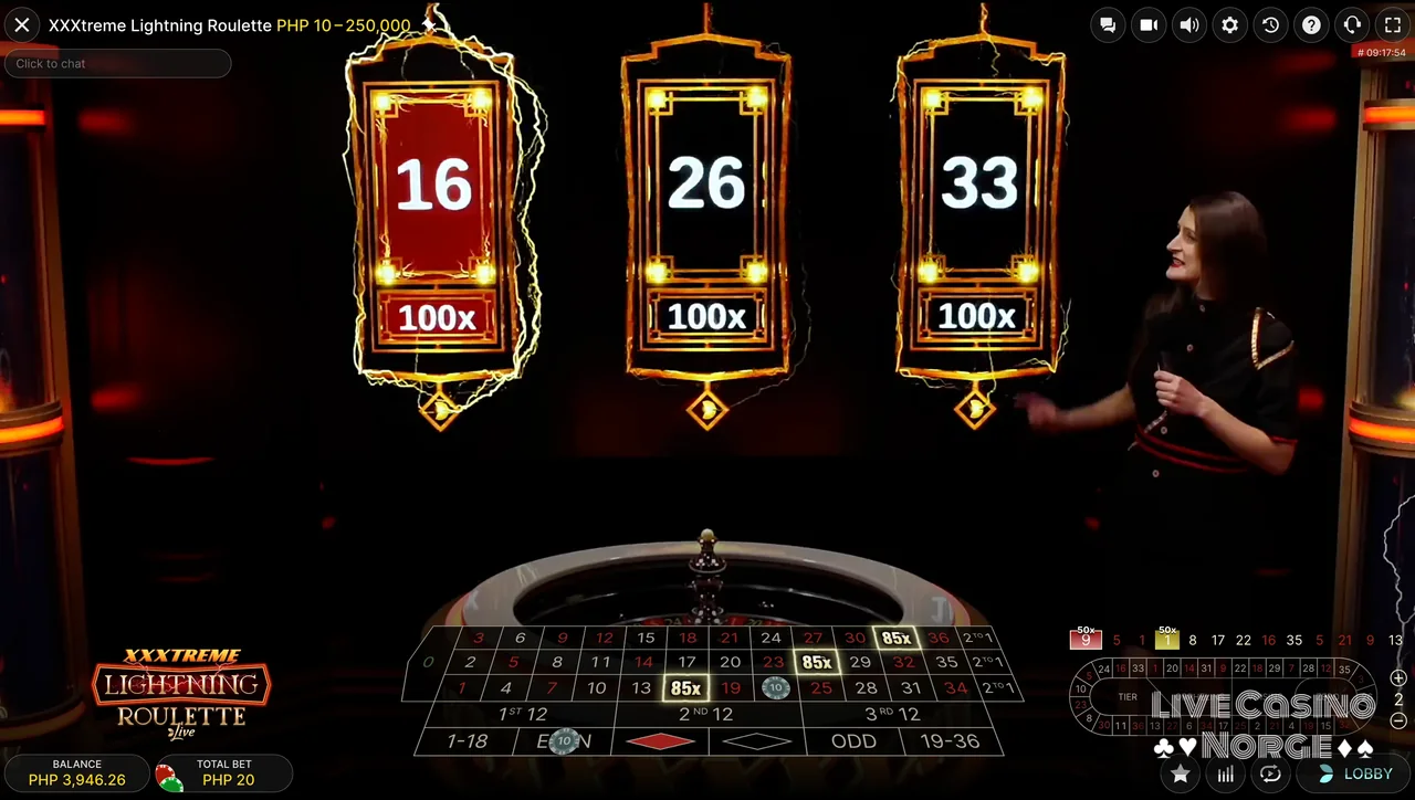 XXXtreme Lightning Roulette - XXXtreme Lightning-multiplikatorer kan bli svært høye.