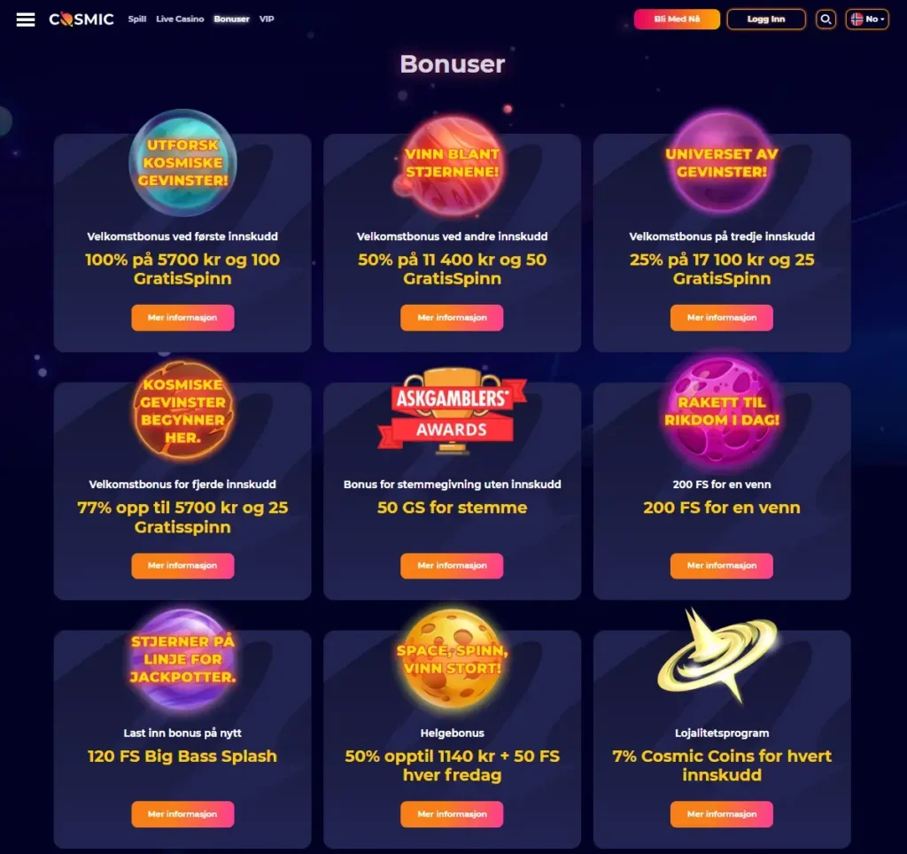 Cosmic-Slot-Casino-Bonuser