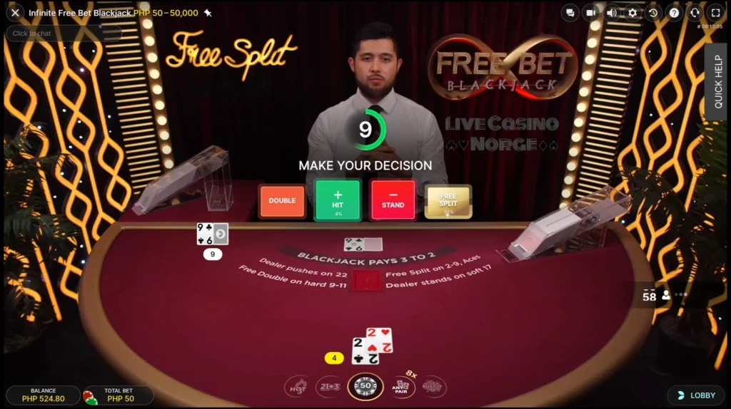 Infinite Free Bet Blackjack by Evolution Gaming (Ta en beslutning)