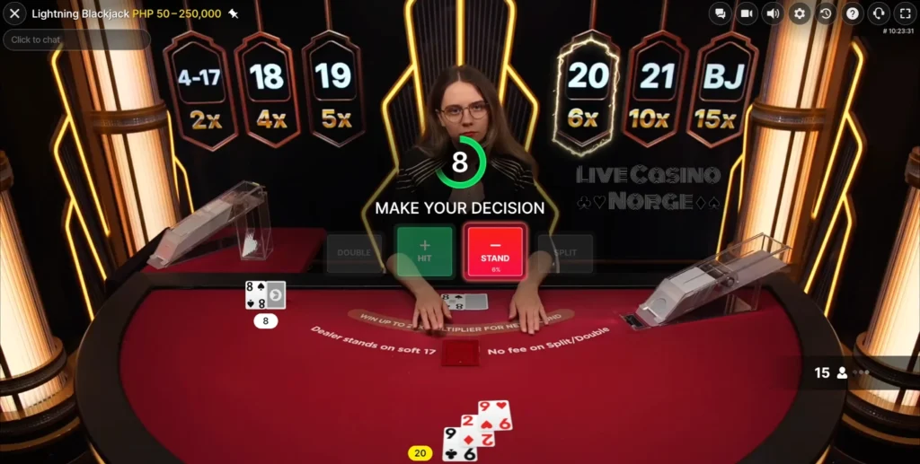 Lightning Blackjack Live av Evolution Gaming (Ta din beslutning)